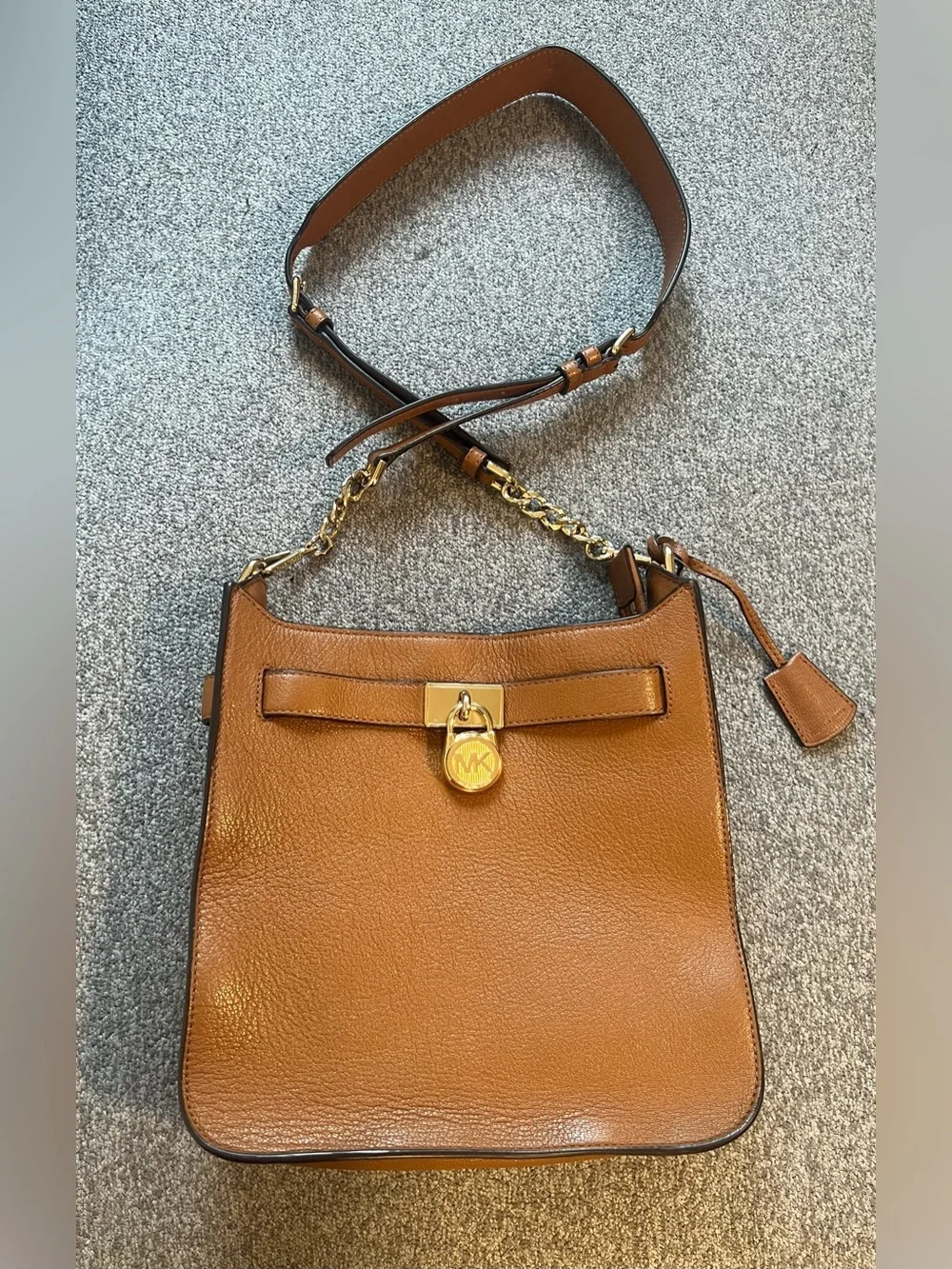 Michael Kors Chestnut Pebbled Leather Shoulder Bag with Gold Tone Hardware